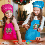 Personalized Christmas Wreath Cartoon Animals Kid Apron Chef Hat Set with Name Christmas Children's Day Birthday Gift for Boys Girls