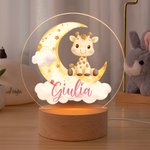 Luce notturna personalizzata in acrilico con animali carini e nome, base in legno, decor per camera - Regalo di compleanno per bambini