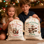 Henkilökohtainen Santa Claus Snowman Poro Design Canvas kiristysnauha lahjapussi nimi joululahja lapsille perheelle
