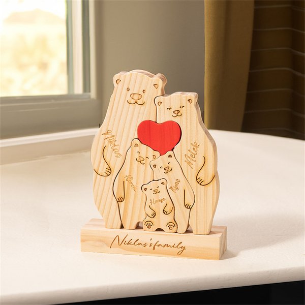 Casse-tête personnalisé en bois 2-6 ours avec noms et prénoms Décoration de bureau Cadeau d'anniversaire pour la famille