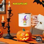 Personalized Multicolour Classic Cartoon Bats Halloween Witch Marsupilami 12 oz Enamel Mug with Name Halloween Gift for Kids | Callie × Marsupilami®
