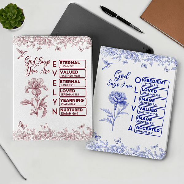 Personalized Toile De Jouy Birth Flower Butterfly Bible Chapter Name Pad Case Protective Cover for iPad Daily Use Christmas Birthday Gift for Women