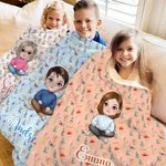 Coperta morbida personalizzata con fiore di nascita e personaggio in stile cartone animato regalo di Natale o compleanno adatto per tutte le età