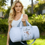 Personlig fødselsblomst Stripete stor duffelbag med navn og skulderstropp Sport Travel Essentials Julebursdagsgave til kvinner
