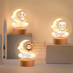Luce notturna personalizzata in acrilico con animali carini e nome, base in legno, decor per camera - Regalo di compleanno per bambini