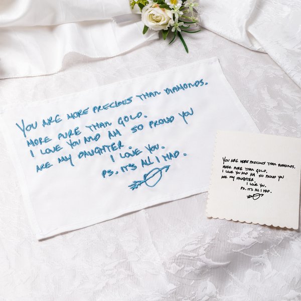 Personalized Something Blue Embroidered Wedding Dress Label with Blessing Message Wedding Gift for Bride Daughter