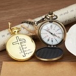 Orologio da tasca personalizzato con croce cristiana della Bibbia e nome inciso Compleanno, laurea, battesimo, regalo per padre figlio di Cristo