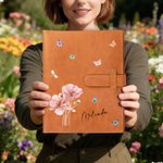 Personalised Multiple Watercolour Flower PU Leather Notebook Cover with Name Christmas Birthday Gift for Women Friends