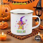 Personalized Multicolour Classic Cartoon Bats Halloween Witch Marsupilami 12 oz Enamel Mug with Name Halloween Gift for Kids | Callie × Marsupilami®