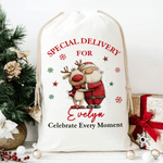 Henkilökohtainen Santa Claus Snowman Poro Design Canvas kiristysnauha lahjapussi nimi joululahja lapsille perheelle