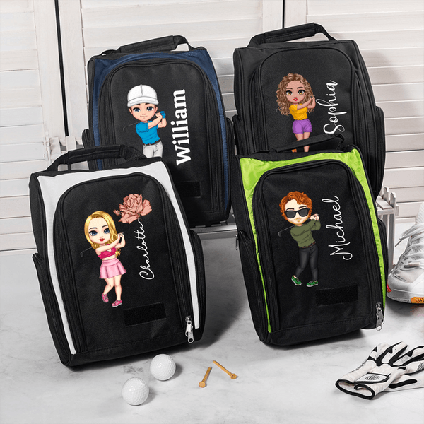 Sac à Chaussures de Golf Personnalisé avec Personnage de Dessin Animé Fleur de Naissance et Nom Cadeau Anniversaire pour Amateurs de Golf