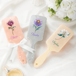 Personalised Birth Flower Paddle Air Cushion Comb with Name and Handle Ribbon Makeup Tool Christmas Birthday Gift for Women Girls