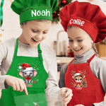 Henkilökohtainen sarjakuva joulu hattu Animal säädettävä Kid esiliina Chef Hat Set nimi ja tasku ruoanlaittoon joululahja lapsille