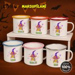Personalized Multicolour Classic Cartoon Bats Halloween Witch Marsupilami 12 oz Enamel Mug with Name Halloween Gift for Kids | Callie × Marsupilami®