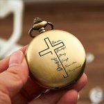 Orologio da tasca personalizzato con croce cristiana della Bibbia e nome inciso Compleanno, laurea, battesimo, regalo per padre figlio di Cristo