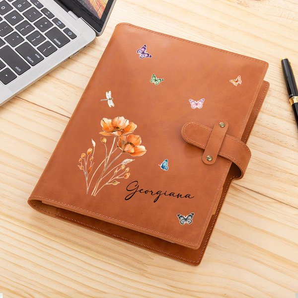 Gepersonaliseerd veelvoudig aquarel bloem PU lederen notitieboekje met naam Kerstmis Verjaardagscadeau voor vrouwen Vrienden