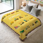 Personalisierte Bauwagen Multicolor weiche Quaste Decke mit Namen Geburtstag Weihnachten Geschenk für Kinder LKW-Liebhaber