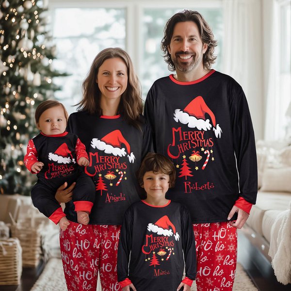 Set di pigiami natalizi coordinati con nome personalizzato a maniche lunghe regalo a tema di Natale per famiglia