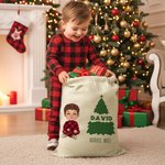Personlig Vintage Toile De Jouy Santa Claus Initial Canvas Drawstring Gavepose med navn Julegave til familie og venner
