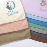 Bordado personalizado Peter Rabbit Manta de algodón suave para bebé con inicial y nombre Feliz Pascua Cumpleaños Regalo para recién nacidos Niños 7
