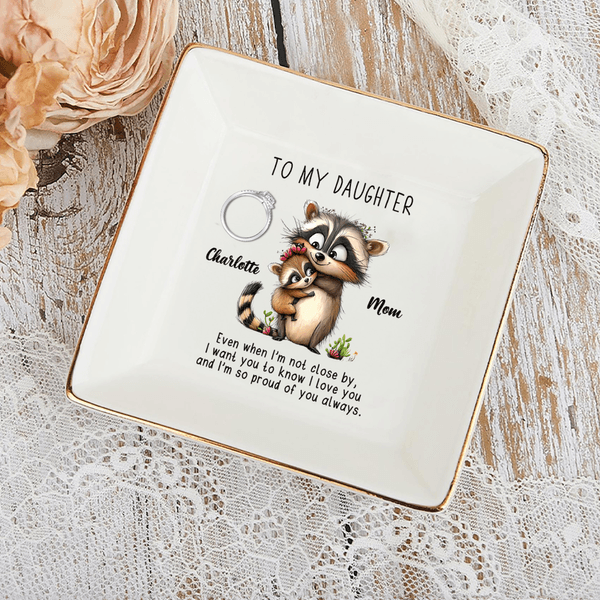 Personalised Watercolour Mom and Baby Animals Square Ceramic Trinket Jewellery Dish with Name and Text Home Decor Christmas Birthday Gift for Family