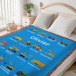 Personalisierte Bauwagen Multicolor weiche Quaste Decke mit Namen Geburtstag Weihnachten Geschenk für Kinder LKW-Liebhaber