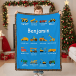 Personalisierte Bauwagen Multicolor weiche Quaste Decke mit Namen Geburtstag Weihnachten Geschenk für Kinder LKW-Liebhaber