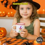 Personalized Multicolour Classic Cartoon Bats Halloween Witch Marsupilami 12 oz Enamel Mug with Name Halloween Gift for Kids | Callie × Marsupilami®