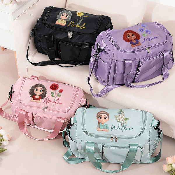 Bolsa de viaje personalizada con múltiples compartimentos personaje animado 3D nombre y correa de hombro regalo de cumpleaños para mujeres