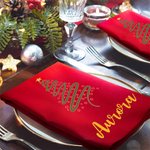 Tovagliolo rosso in  100% cotone personalizzato con nome design dell'albero di Natale decorazione da tavola regalo di Natale per famiglia