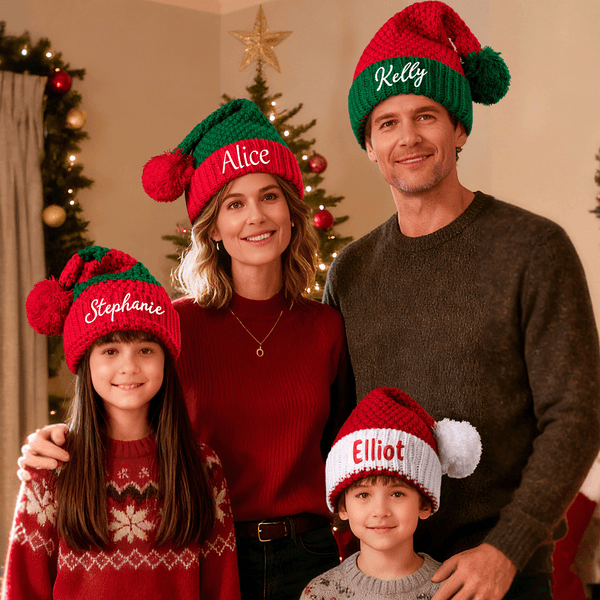 Personalised Multiple Styles Soft and Plush Christmas Knit Hat with Embroidered Name Christmas Party Gift for Family