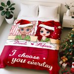 Coperta morbida personalizzata con coppia di personaggi e gatto nome e testo regalo di Natale per coppie