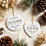Spersonalizowana ceramiczna ozdoba z imionami i rokiem na choinkę Nasze pierwsze Boże Narodzenie Penguin Family Heart Christmas Gift for Family Kids