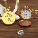 Orologio da tasca personalizzato con croce cristiana della Bibbia e nome inciso Compleanno, laurea, battesimo, regalo per padre figlio di Cristo
