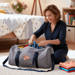 Personlig fødselsblomst Stripete stor duffelbag med navn og skulderstropp Sport Travel Essentials Julebursdagsgave til kvinner