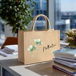 Borsa Tote di iuta grande e personalizzata in stile acquerello con nome, regalo di viaggio e di compleanno per le donne