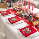 Personalized Cartoon Animals Christmas Wreath 100% Cotton Red Table Napkin with Name Table Decor Christmas Gift for Family Friend