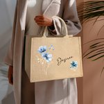 Borsa Tote di iuta grande e personalizzata in stile acquerello con nome, regalo di viaggio e di compleanno per le donne