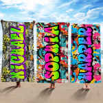 Personalized Stylish Graffiti Oversized Quick Dry Beach Towel with Name Beach Party Travel Essentials Birthday Gift for Kids Family
