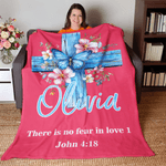 Personalisierte Aquarell Floral Kreuz weiche Decke mit Namen und Text Weihnachten Geburtstag Taufe Geschenk für christliche Freund