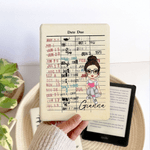 Personalised Vintage Library Card Reading Cartoon Character Kindle Page Turner Case with Name Christmas Birthday Gift for Book Lover Bookworm
