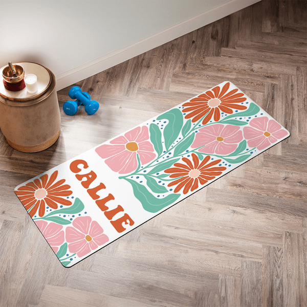 Personalisierte Multicolor Blume super saugfähige Yoga Handtuch Matte mit Namen Sport Zubehör Geburtstagsgeschenk für Frauen Yoga-Liebhaber