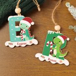 Personalized Cute Santa Hat Dinosaur Initial Wooden Ornament with Name Home Decor Christmas Gift for Kids Dinosaur Lovers