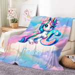 Personalised Gradient Dreamy Fantasy Unicorn Initial Design Soft Throw Blanket with Name Room Decor Christmas Gift for Women Girls