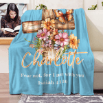Personalisierte Aquarell Floral Kreuz weiche Decke mit Namen und Text Weihnachten Geburtstag Taufe Geschenk für christliche Freund