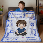Personalized Multicolor Cartoon Character Soft Throw Blanket with Names and Initial Home Decor Birthday Gift for Kids