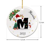 Personalisiertes Keramik-Ornament mit Initiale Weihnachtsmütze Schneemann Namen und Jahr Baumschmuck Weihnachtsgeschenk für Familie Kinder