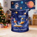 Panier à linge imperméable personnalisé Planète Univers Nébuleuse Étoile avec poignée Initiales et texte Noël Anniversaire Cadeau pour garçon