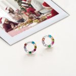 Personalizado pequeño círculo familiar piedra de nacimiento Stud Pendientes Dainty Joyería Cumpleaños Aniversario de regalo para las mujeres