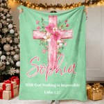 Personalisierte Aquarell Floral Kreuz weiche Decke mit Namen und Text Weihnachten Geburtstag Taufe Geschenk für christliche Freund
